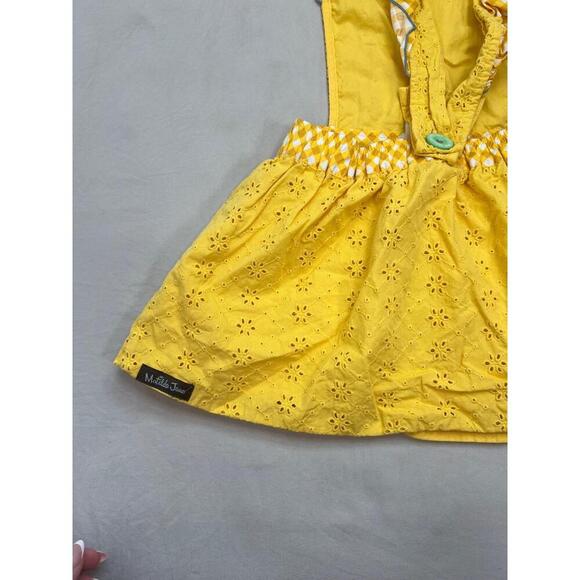 Matilda Jane Coveralls Dress Kids Size 4Yellow Aline Sleeveless Eyelet Pockets - Picture 9 of 12